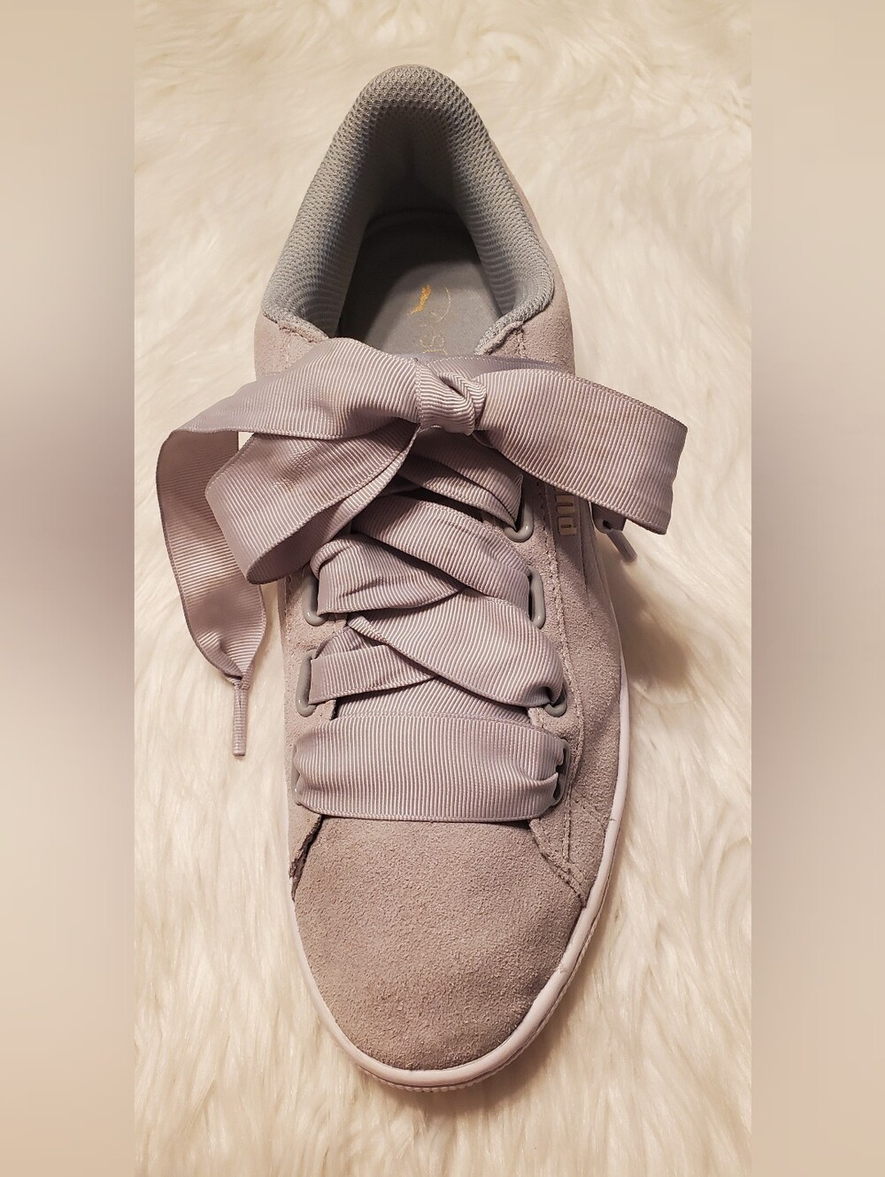 PUMA Vikky Ribbon Suede Sneakers Gray Satin Lace SoftFoam+ Women's Size 10 - Picture 7 of 11